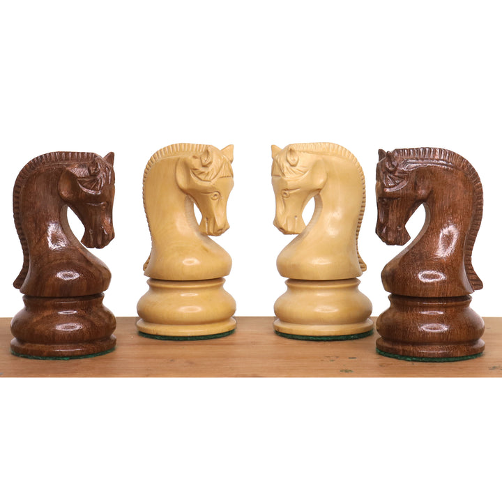 Pezzi di scacchi in bosso Leningrad Staunton ebanizzato da 4" con scacchiera in palissandro dorato e acero da 21" e scatola di stoccaggio in palissandro dorato