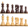 Complete 3.9 inch Russian Zagreb chess pieces lineup in natural rosewood and boxwood.