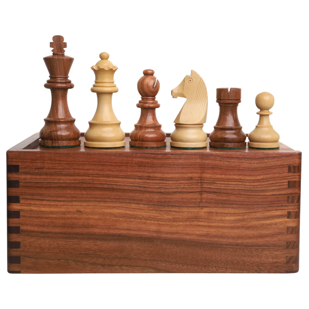 Juego de piezas de ajedrez de madera para torneos de 3.9" con caja para guardar ajedrez - Palisandro dorado