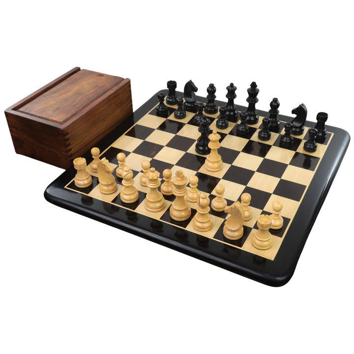 3.9" Tournament Chess Set Combo -Piezas en madera de boj ebonizada con tablero y caja