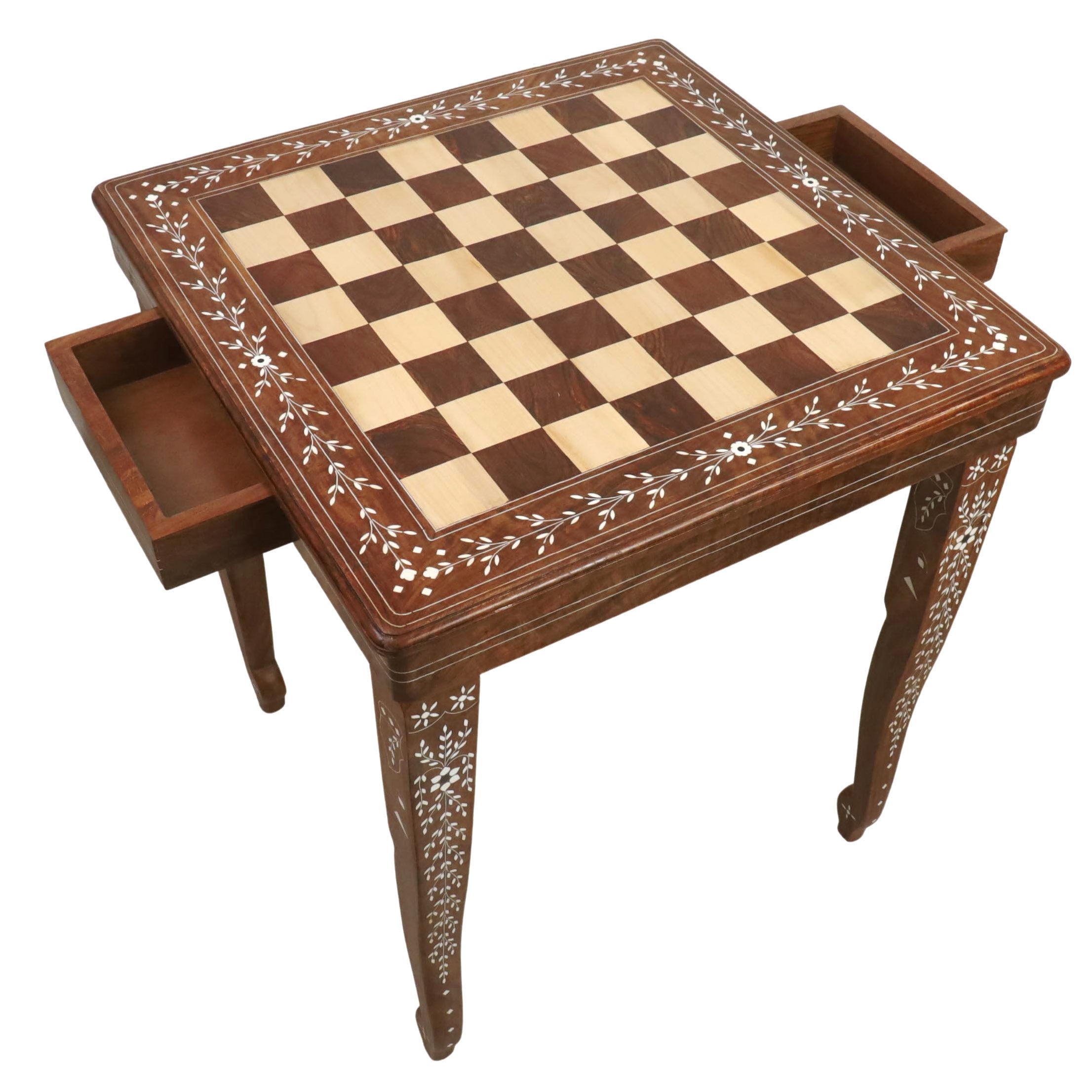 23" Regalia Luxury Chess Board Table With Drawers - 27" Height - Golden Rosewood