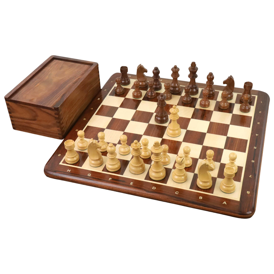 3.9" Championship Chess Set Combo - Piezas en Palisandro Dorado con Tablero y Caja