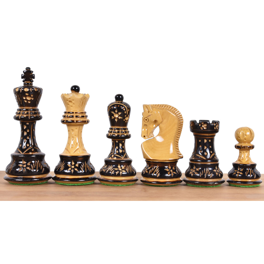 3.75" Kunsthandwerkliche Schnitzerei gebrannt Zagreb Schachspiel - nur Schachfiguren - gewichtete Box Holz