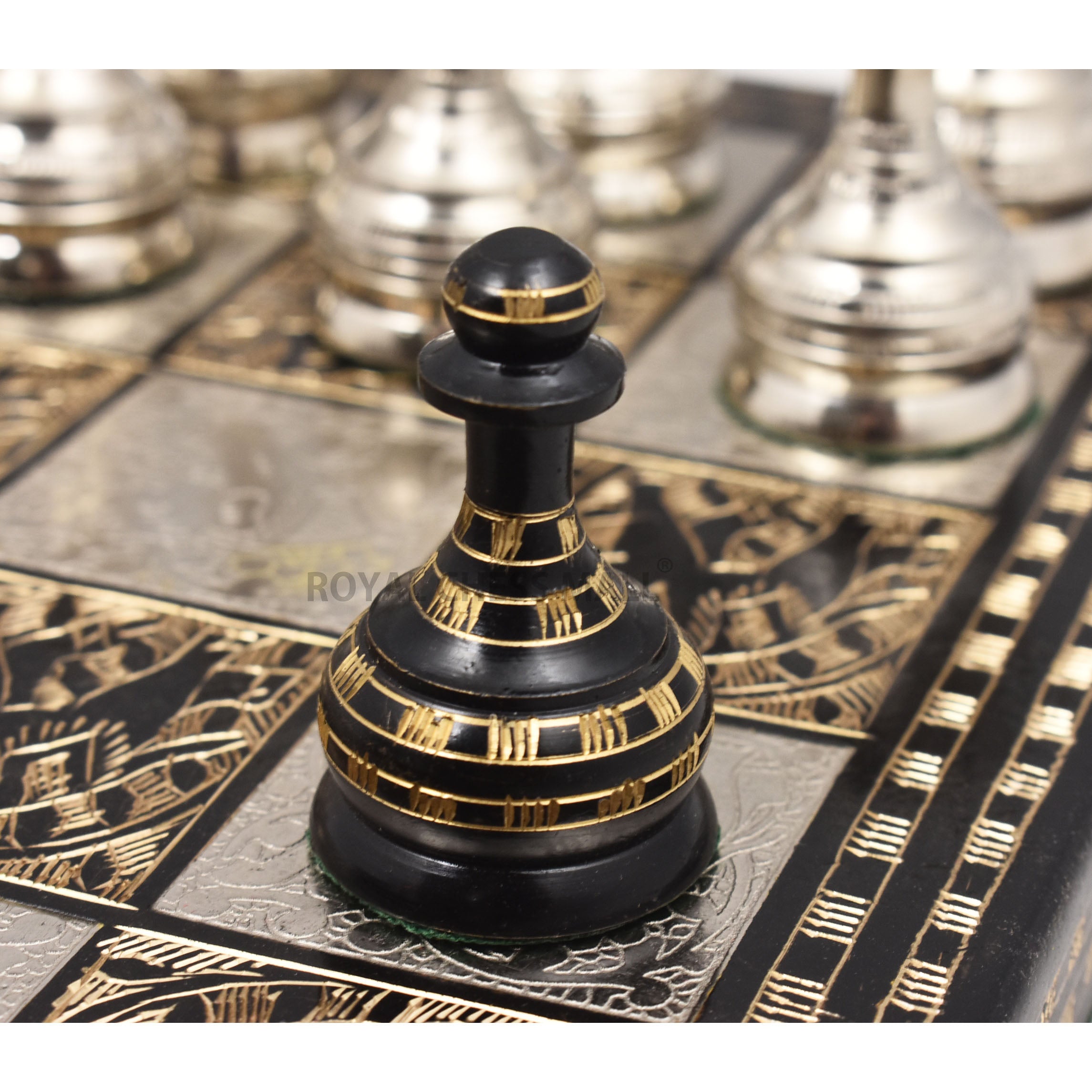 Soviet Inspired Brass Metal Luxury Chess Pieces & Board Set