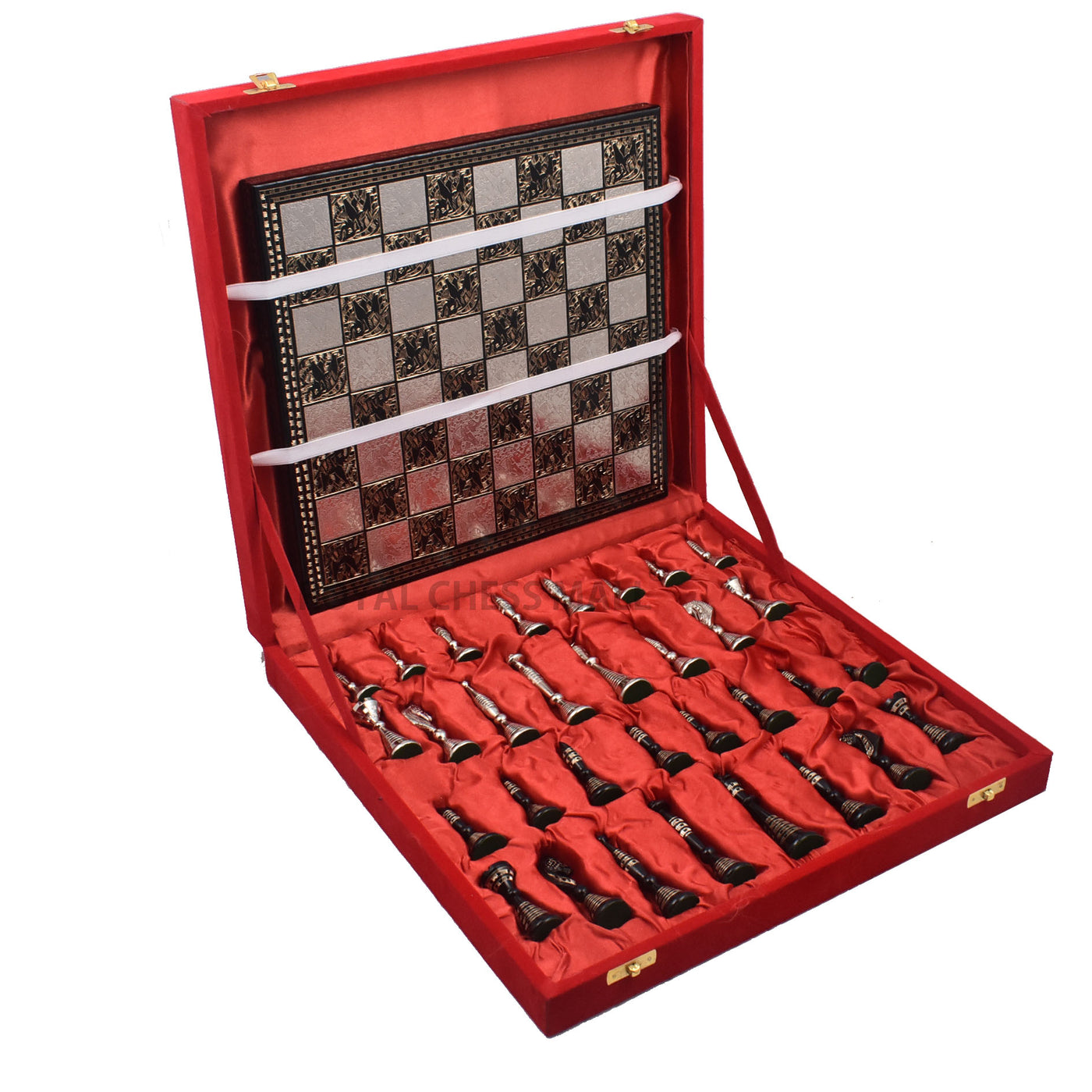 Solid Brass Metal Tribal Artwork Warli Luxury Chess Pieces & Board Set- 12"