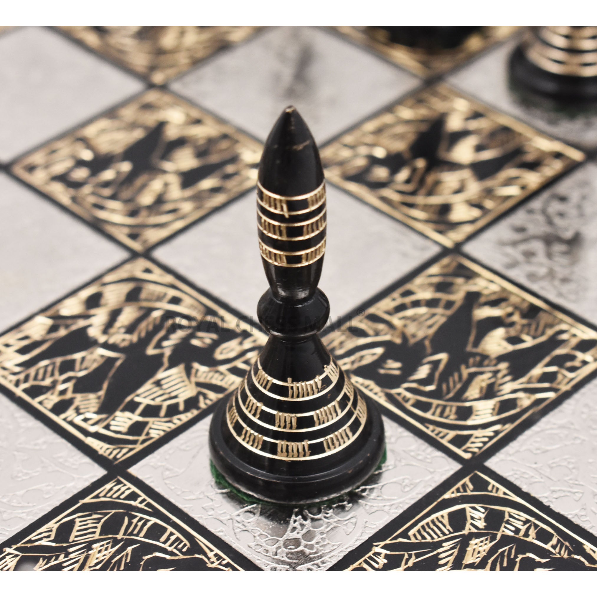12 Brass Metal Chess Pieces & Board Set Tribal Artwork -  Portugal