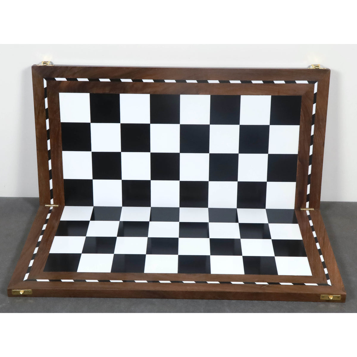 Half-folded 21" Library wooden chess board showcasing the Golden Rosewood and Acrylic Ivory squares.