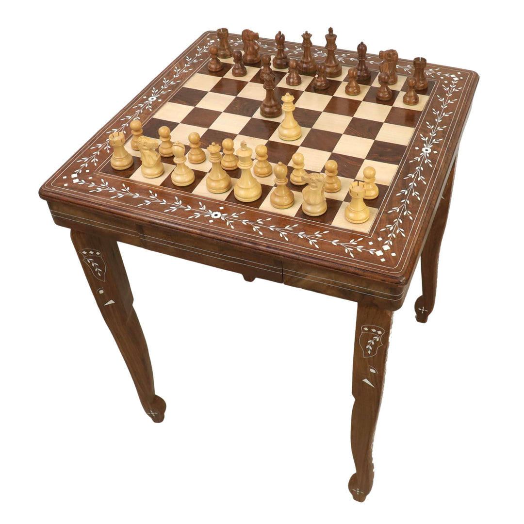 Table d'échecs de luxe Regalia 23" avec pièces d'échecs Reykjavik Series Staunton - 3.8".