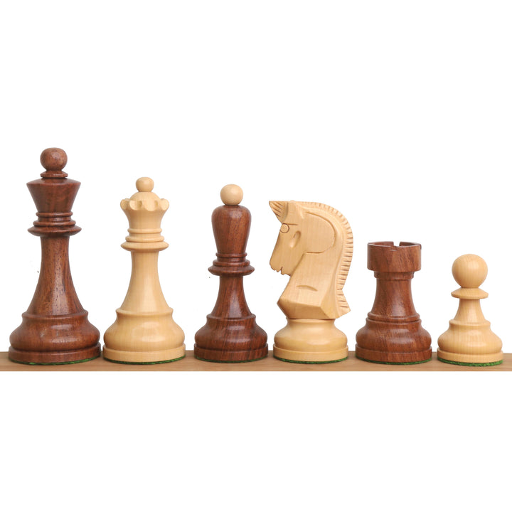 Nieznacznie niedoskonały, reprodukowany zestaw szachów Bobby Fischer 3.7” Dubrovnik Złote Drewno Różane z 1950 roku - tylko szachy