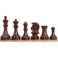 A complete collection of 1970s Dubrovnik style chess pieces in golden Rosewood and natural Boxwood.