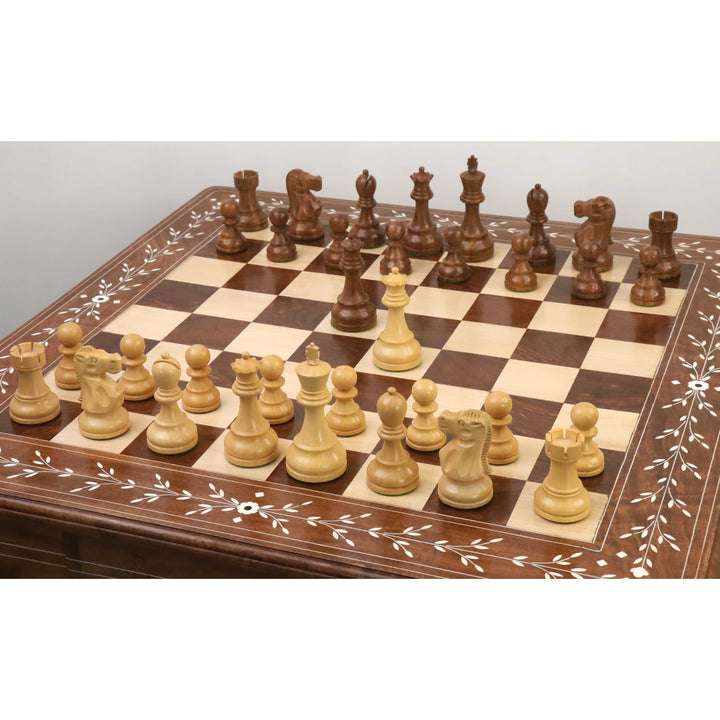 23" Regalia Luxus-Schachbrett Tisch mit Reykjavik Serie Staunton Schachfiguren - 3.8"