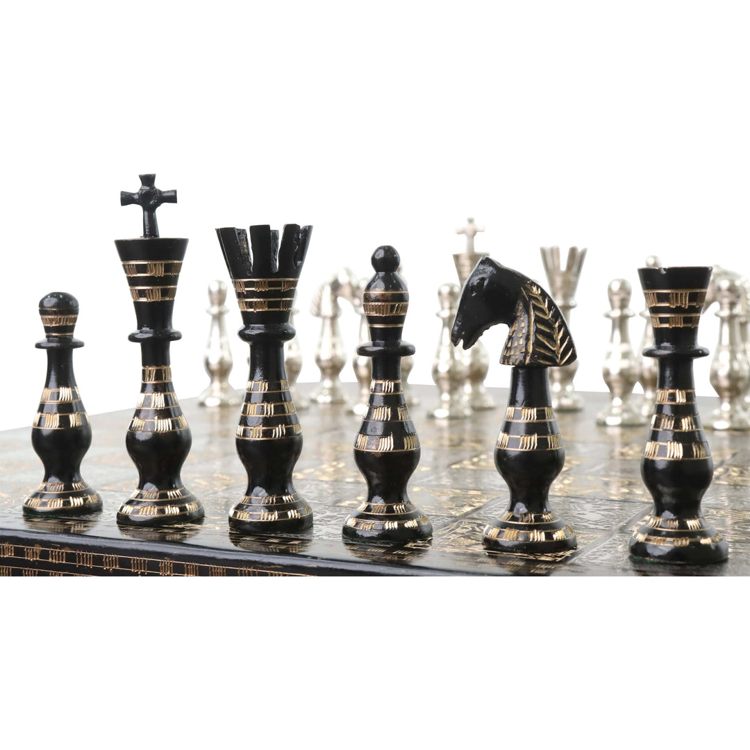 Suveræn serie messing metal luksus skakbrikker og bræt sæt - 14" - Unik Kunst