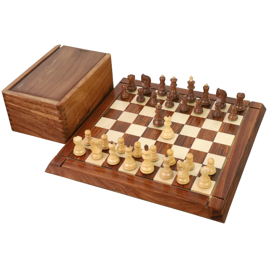 Zestaw szachów rosyjskich Zagrzeb 2,6 „Kombo - szachy z drewna Złote Drewno Rózane z planszą i pudełkiem