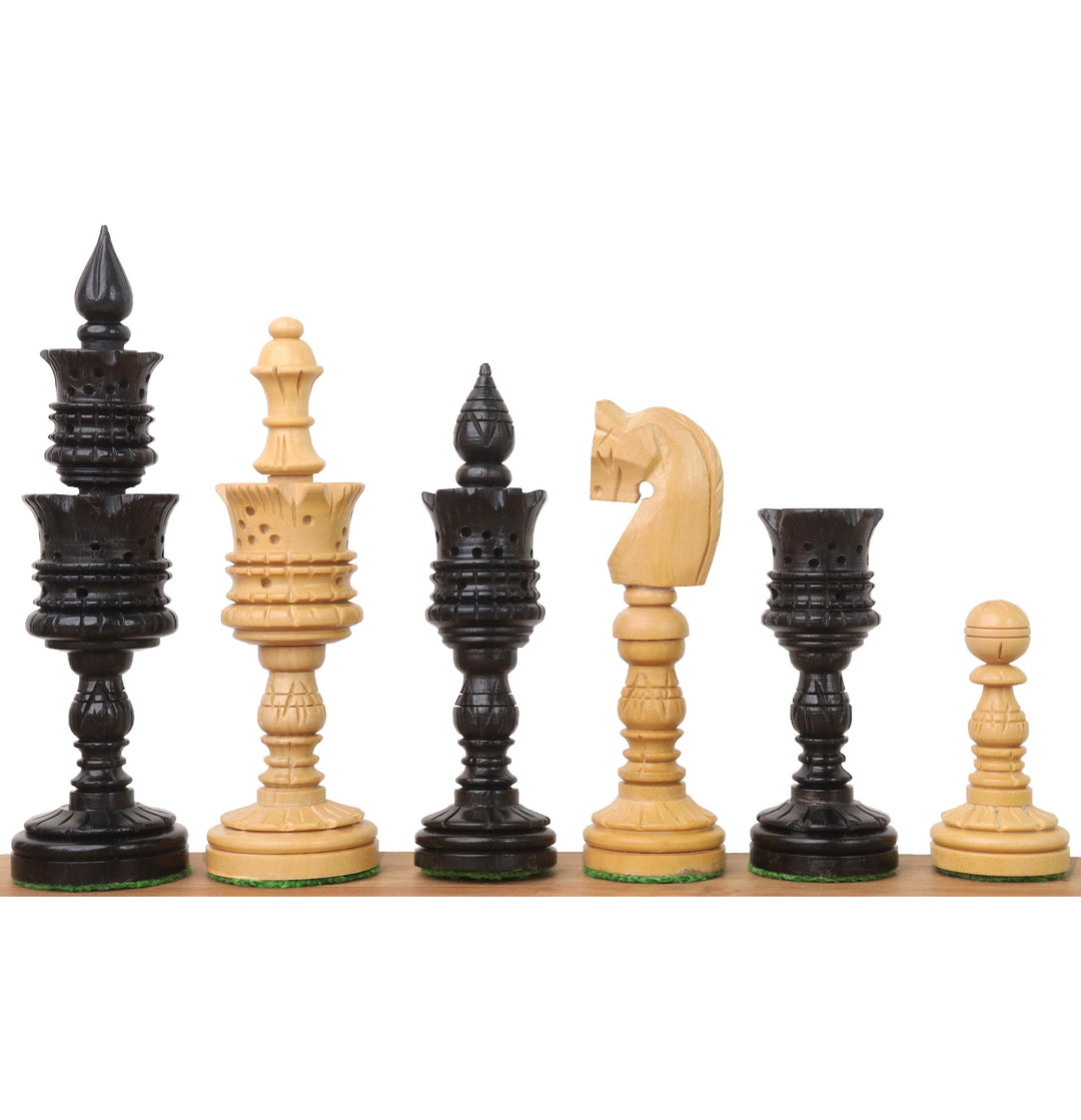 Set di scacchi serie Lotus intagliato a mano da 4,7" - Solo pezzi di scacchi in legno di ebano appesantito