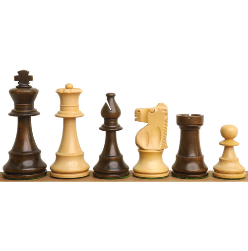 Jeu d'échecs Lardy français amélioré - Pièces d'échecs seules - Buis teinté noyer - Roi 3.9".