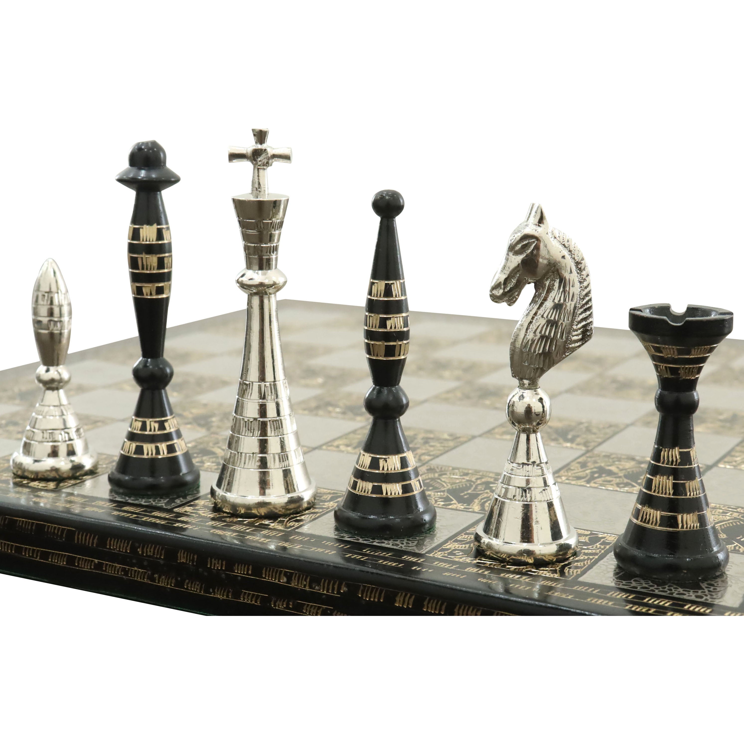 Unique Chess Board With Metal Chess Pieces Hand Crafted Wooden 