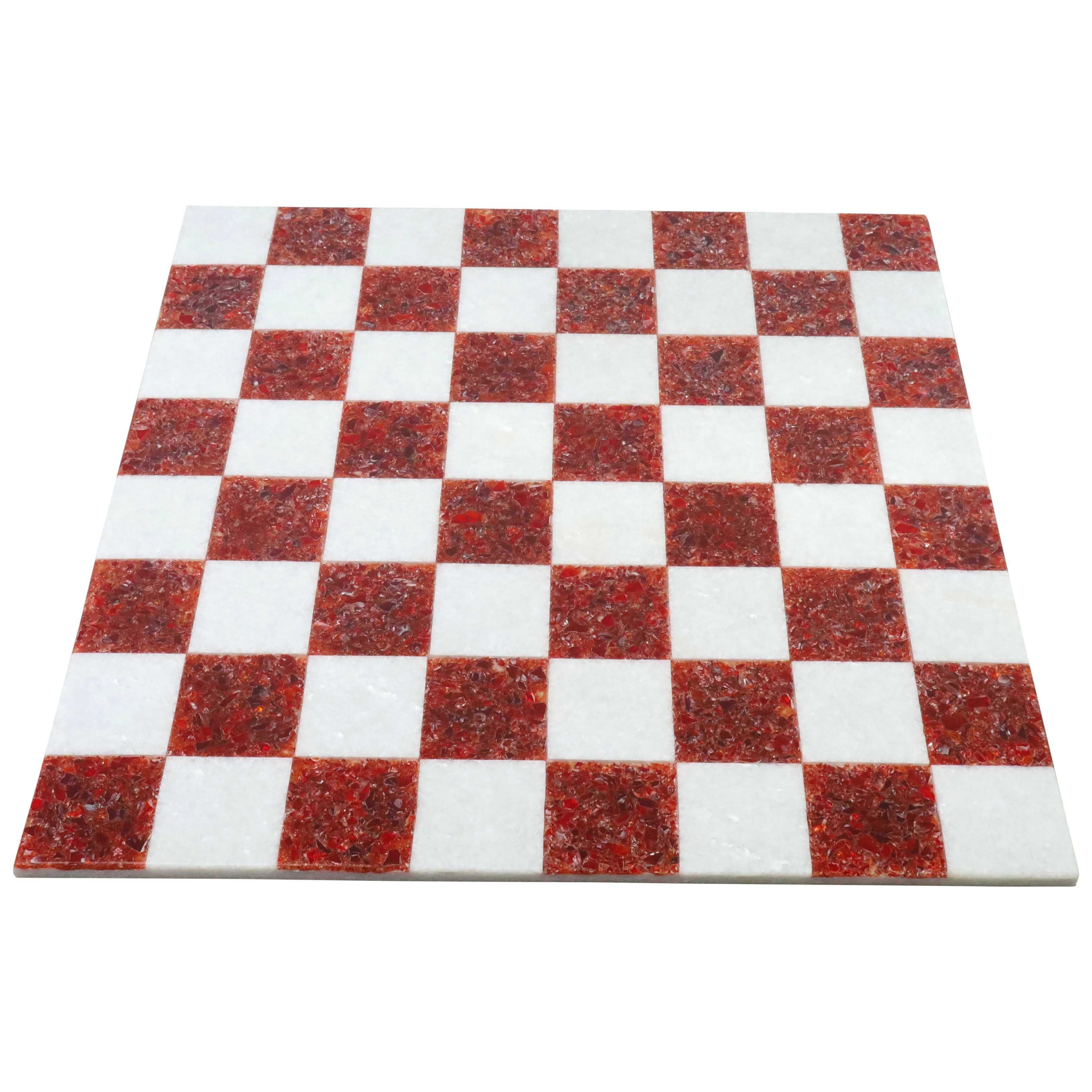 18'' Borderless Marble Stone Luxury Chess Board - Red And White Stone