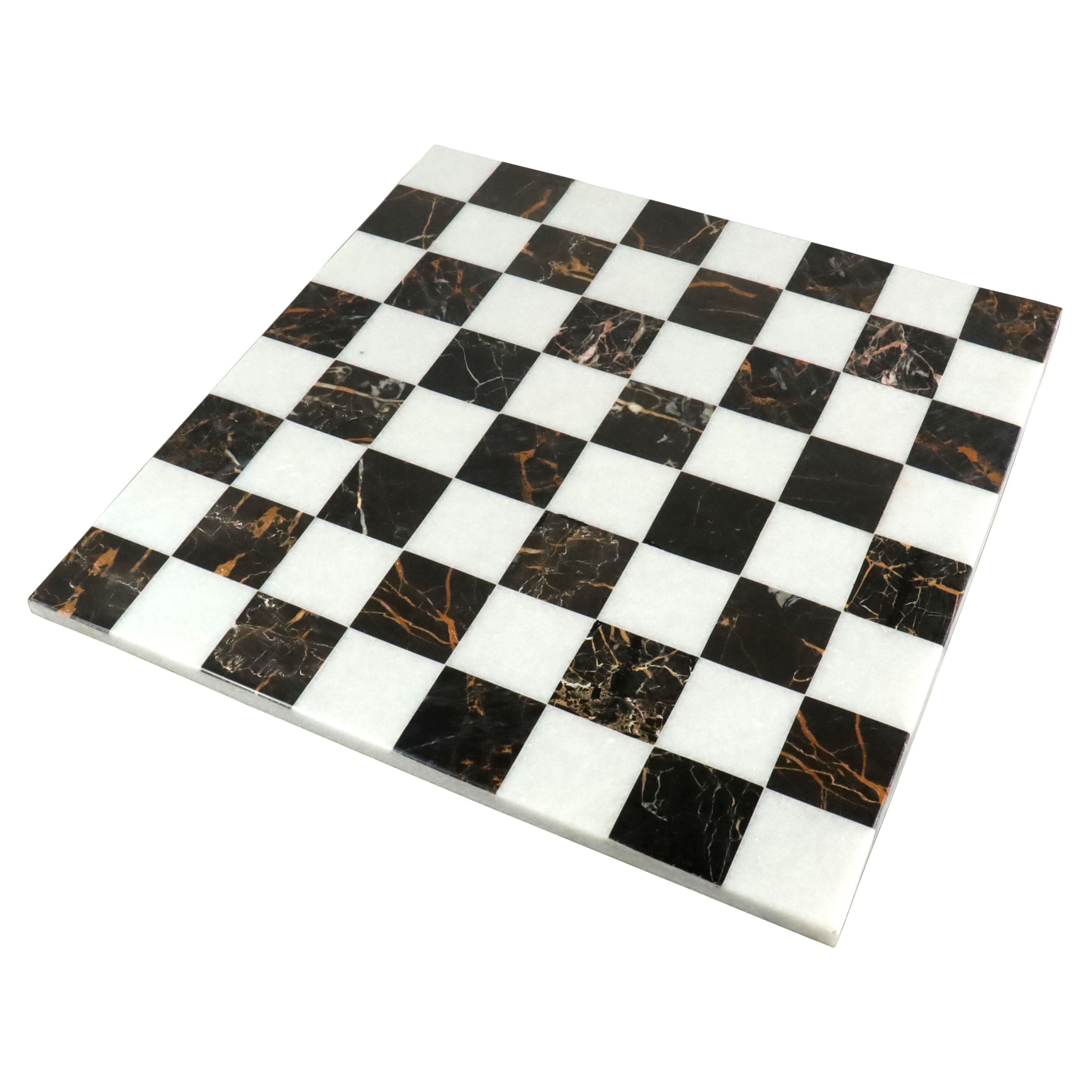 18'' Borderless Marble Stone Luxury Chess Board - Black And White Marble Stone