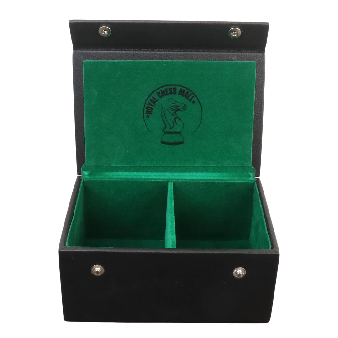 Boîte de rangement en simili-cuir à couvercle pour les pièces d'échecs jusqu'à 4" de hauteur de roi