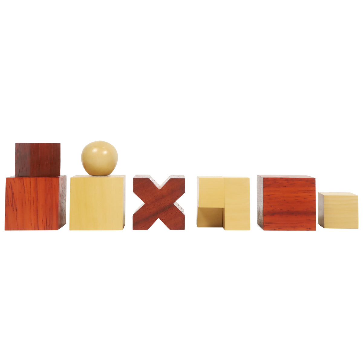 Boxwood 1923 Bauhaus chess pieces lineup showcasing minimalist geometric design.