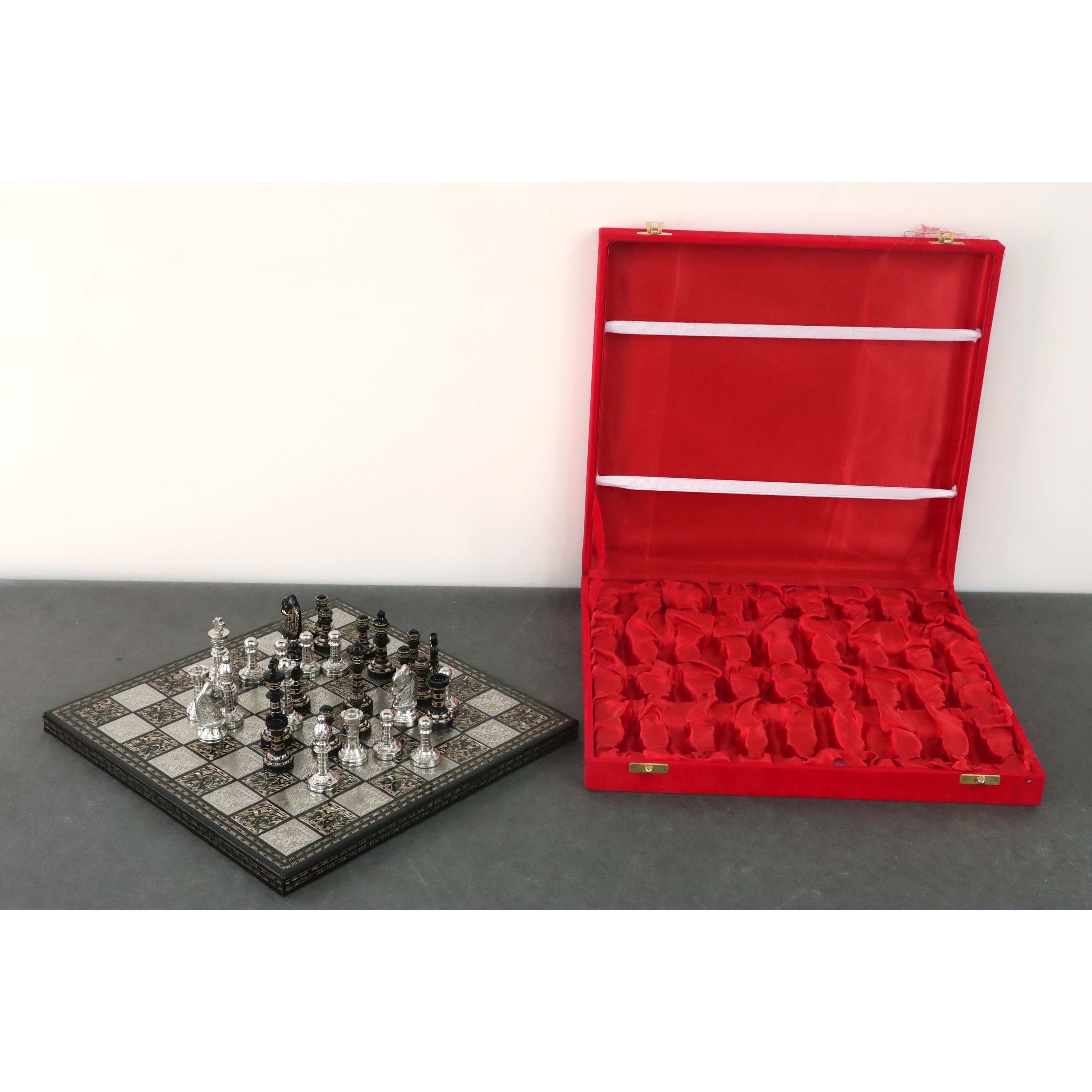 Classic Staunton Brass Metal Luxury Chess Pieces & Board Set