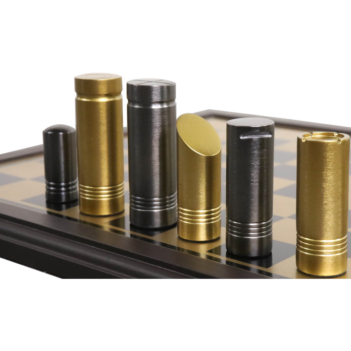 Luksusowy zestaw szachów i planszy z mosiądzu 14" Tower Series - złoty i szary