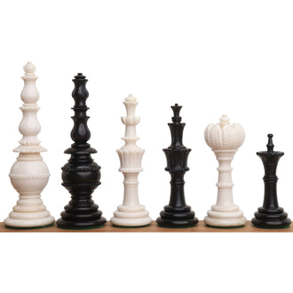 4.6″ Turkish Tower Pre-Staunton Chess Pieces Only Set - Black & White Camel Bone