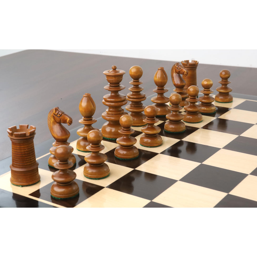 Jeu d'échecs 3.3" St. John Pre-Staunton Calvert - pièces en bois d'ébène avec échiquier de 19 pouces et boîte de rangement