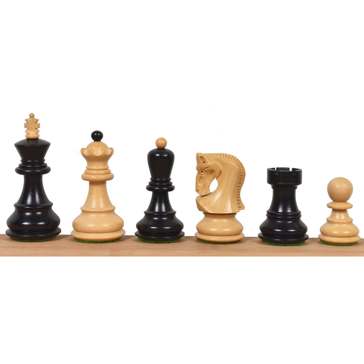Kombo rosyjskich szachów zagrzebskich 2,6” - figury z ebonizowanego bukszpanu z planszą i pudełkiem