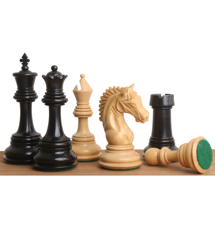 Jeu d'échecs 4.5" Tilted Knight Luxe Staunton - Pièces d'échecs uniquement - Bois d'ébène et buis
