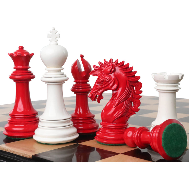 4,6" Mogul Staunton Luxus Schachspiel - Nur Schachfiguren - Weiß & Rot Lackiert Buchsbaum