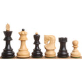 Weighted Zagreb chess pieces in ebonised and natural boxwood displayed in a professional lineup.