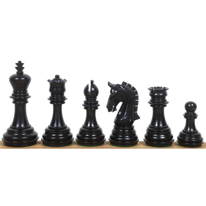 Piezas de ajedrez de madera de ébano de lujo Staunton imperial de 3,8" con tablero de ajedrez de madera maciza de ébano y arce con incrustaciones de 21".