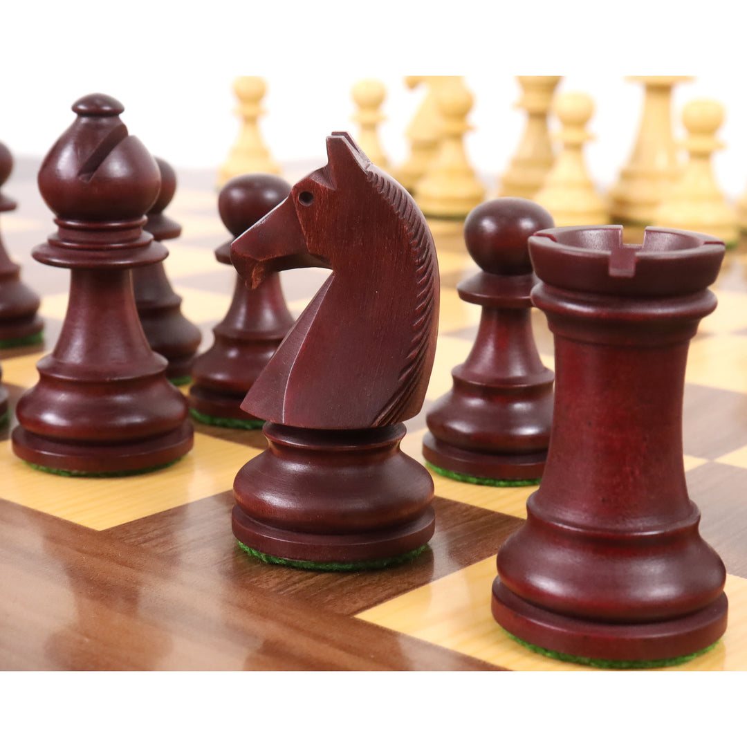 3,9" Französisch Chavet Turnier Schachspiel - nur Schachfiguren - Mahagoni gebeizt & Buchsbaum