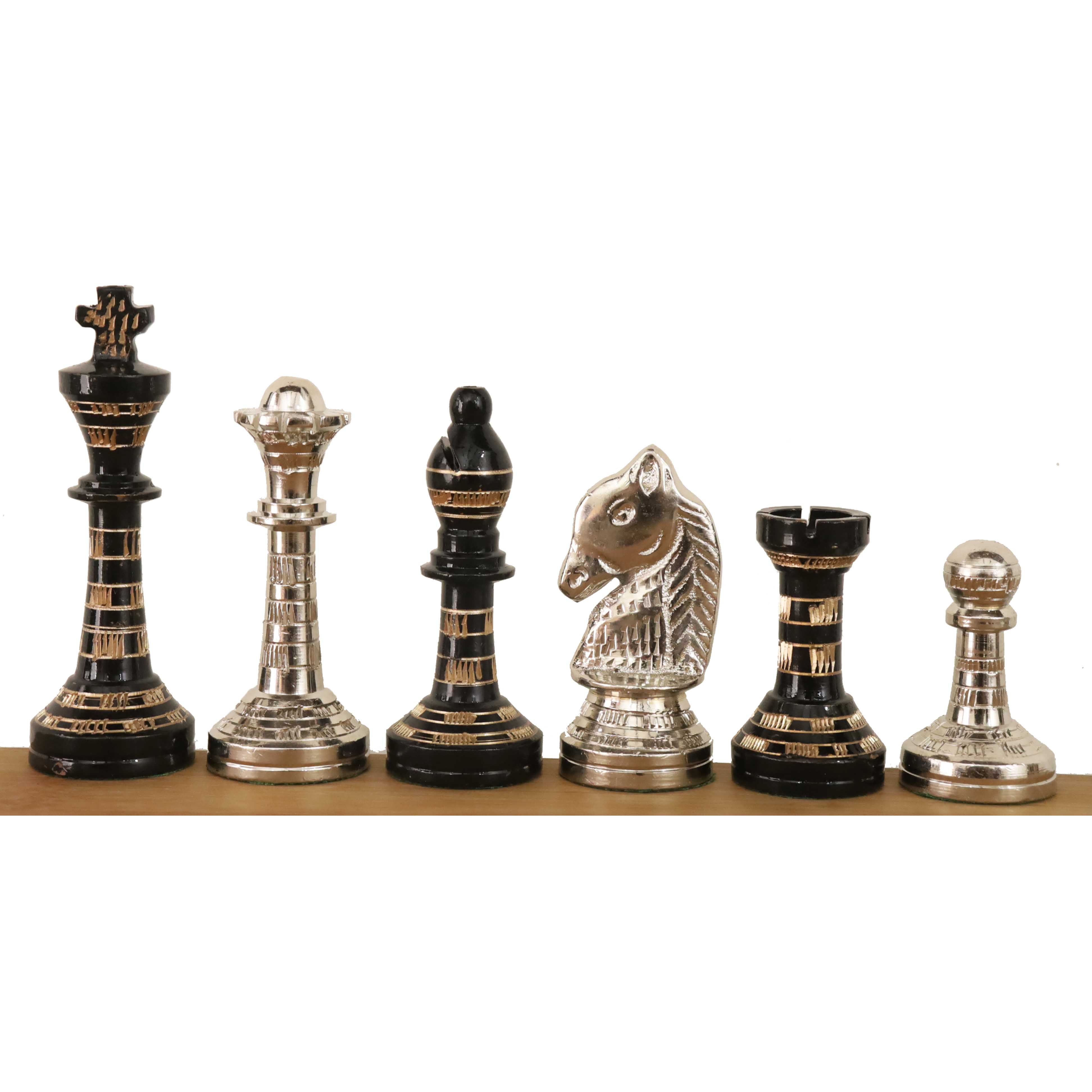 Classic Staunton Brass Metal Luxury Chess Pieces & Board Set