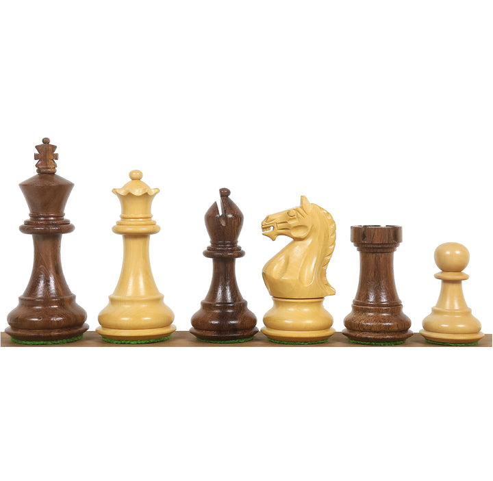 Zestaw szachów Queens Gambit Staunton - figury w złotym drewnie różanym z planszą i pudełkiem