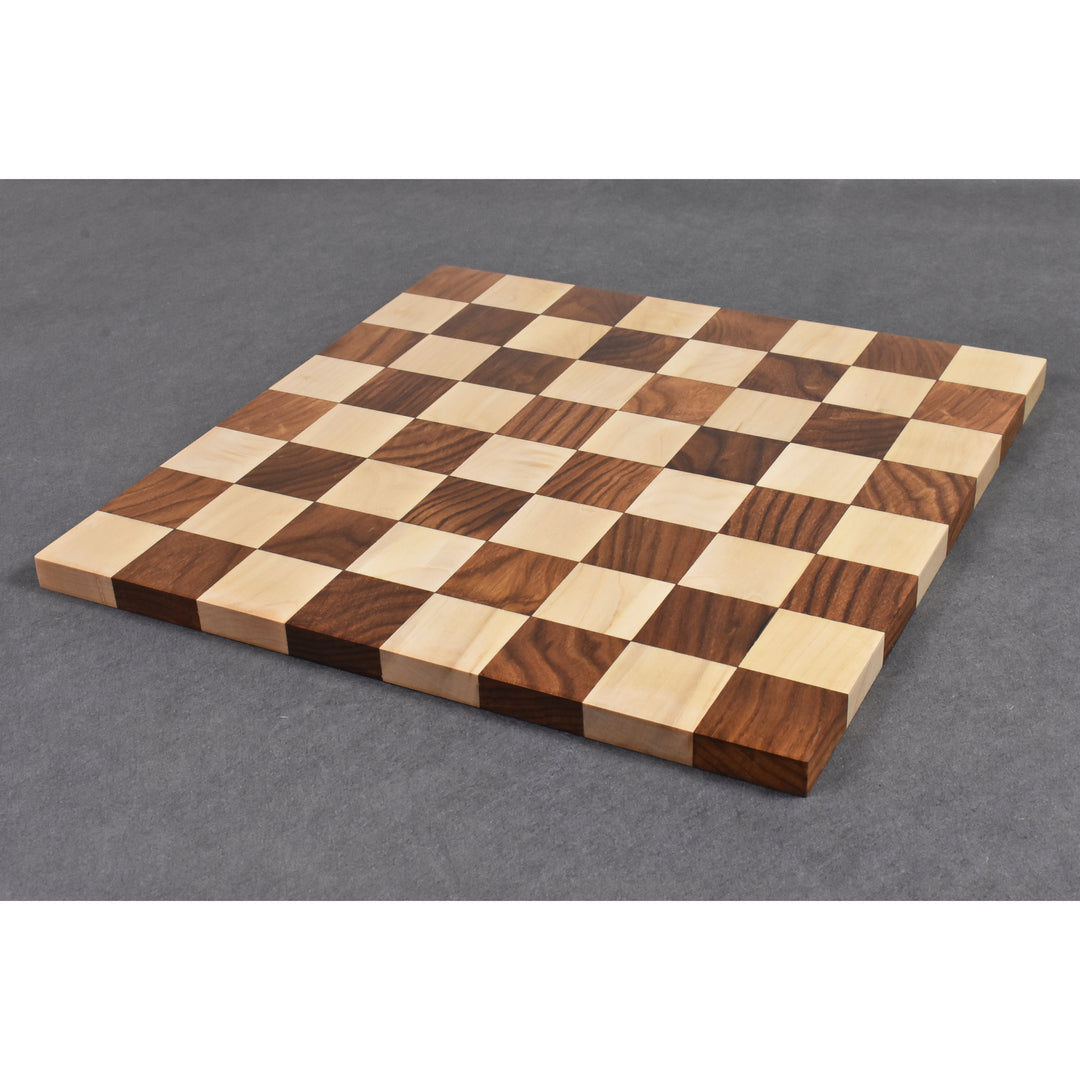 Pezzi per scacchi pesati della serie Minimalist Tower da 3,4" con scacchiera senza bordi in legno duro a grana fine - Palissandro dorato