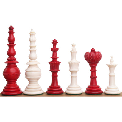4.6″ Turkish Tower Pre-Staunton Chess Pieces Only Set-Crimson & White Camel Bone