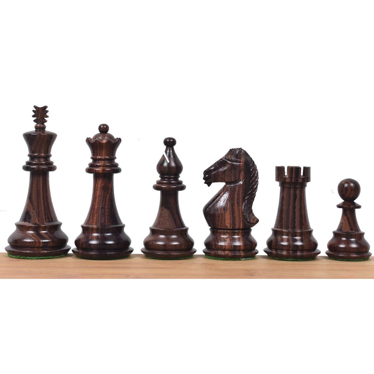 Six dark rosewood Majestic Series Staunton chess pieces lined up from king to pawn.