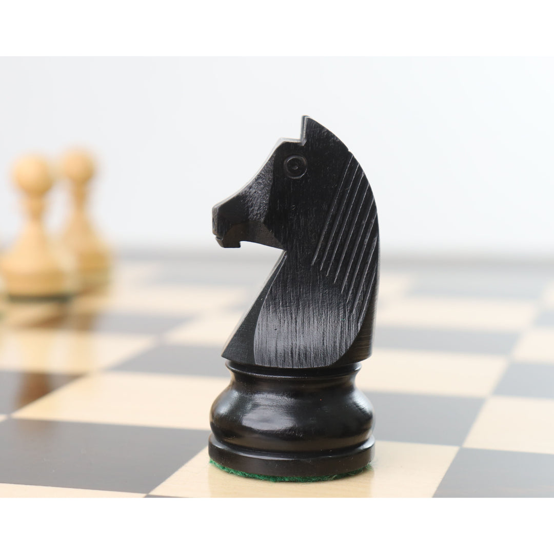 3.9" Toernooischaakset- Alleen schaakstukken in gezwart buxushout met extra koninginnen