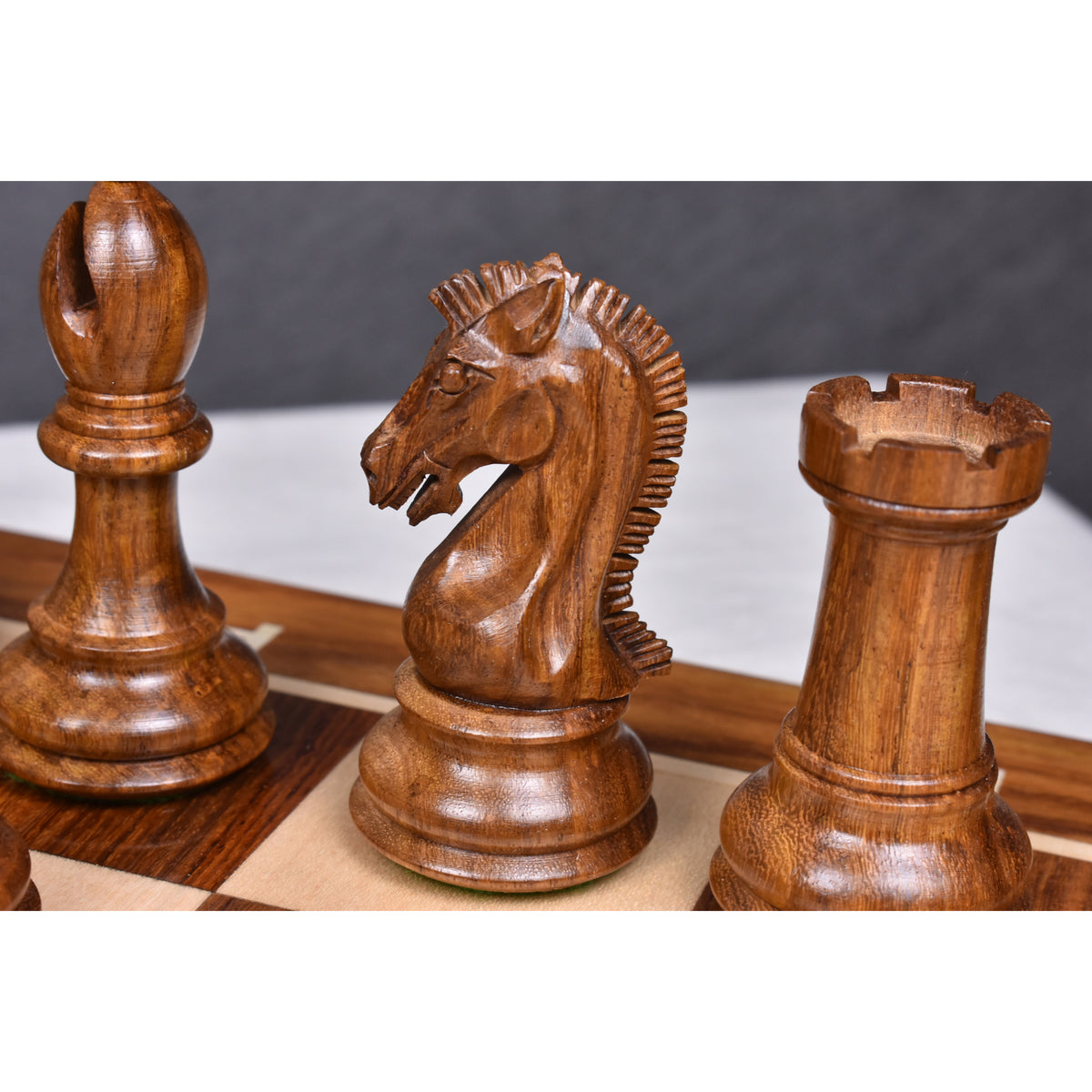 Slightly Imperfect 3.9" Craftsman Knight Staunton Chess Set - Chess Pieces Only - Double Weighted Golden Rosewood