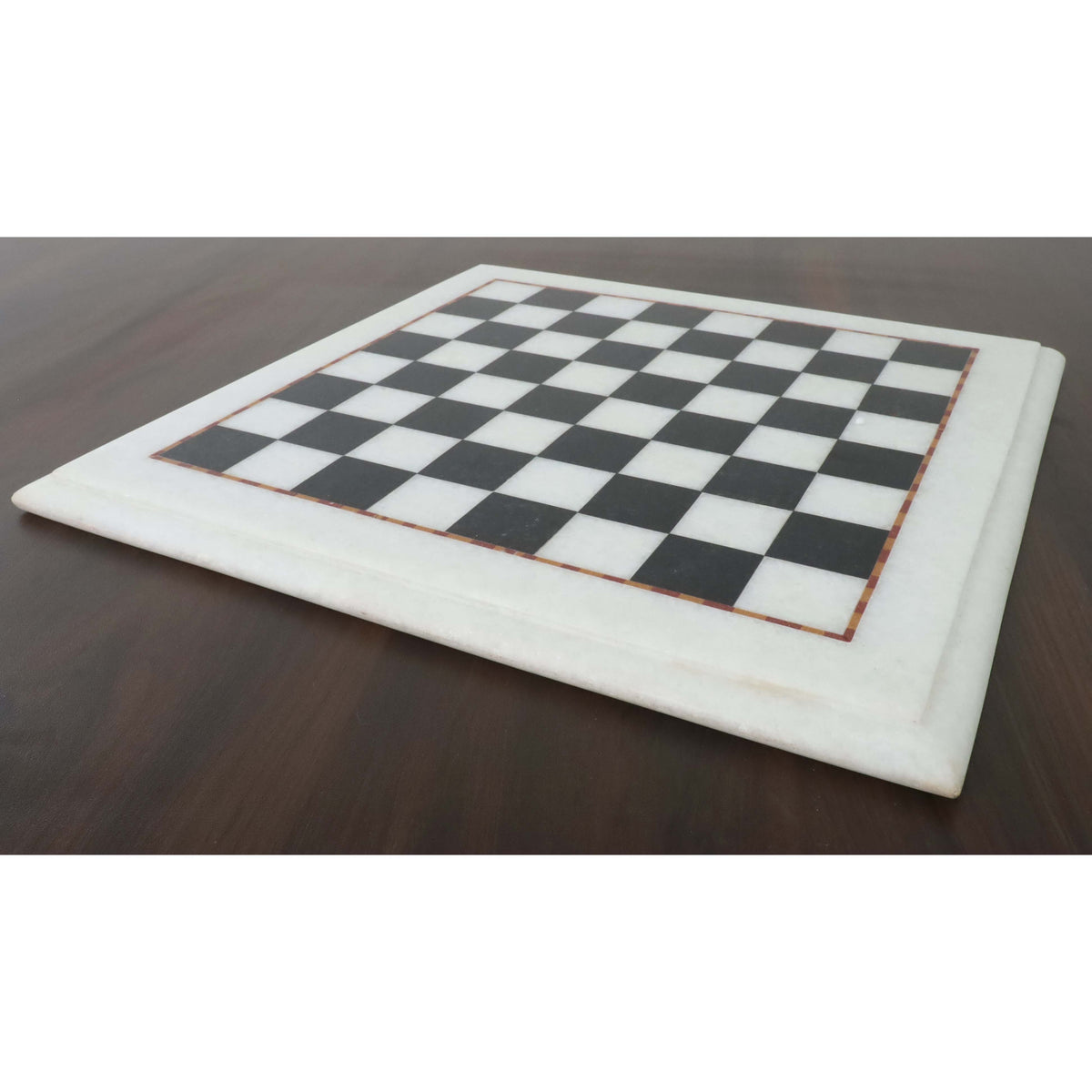 Perspective view of the 12-inch handcarved marble chess board.