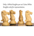 Detailed view of the hand-carved light boxwood knights from the Mammoth Luxury Staunton set.