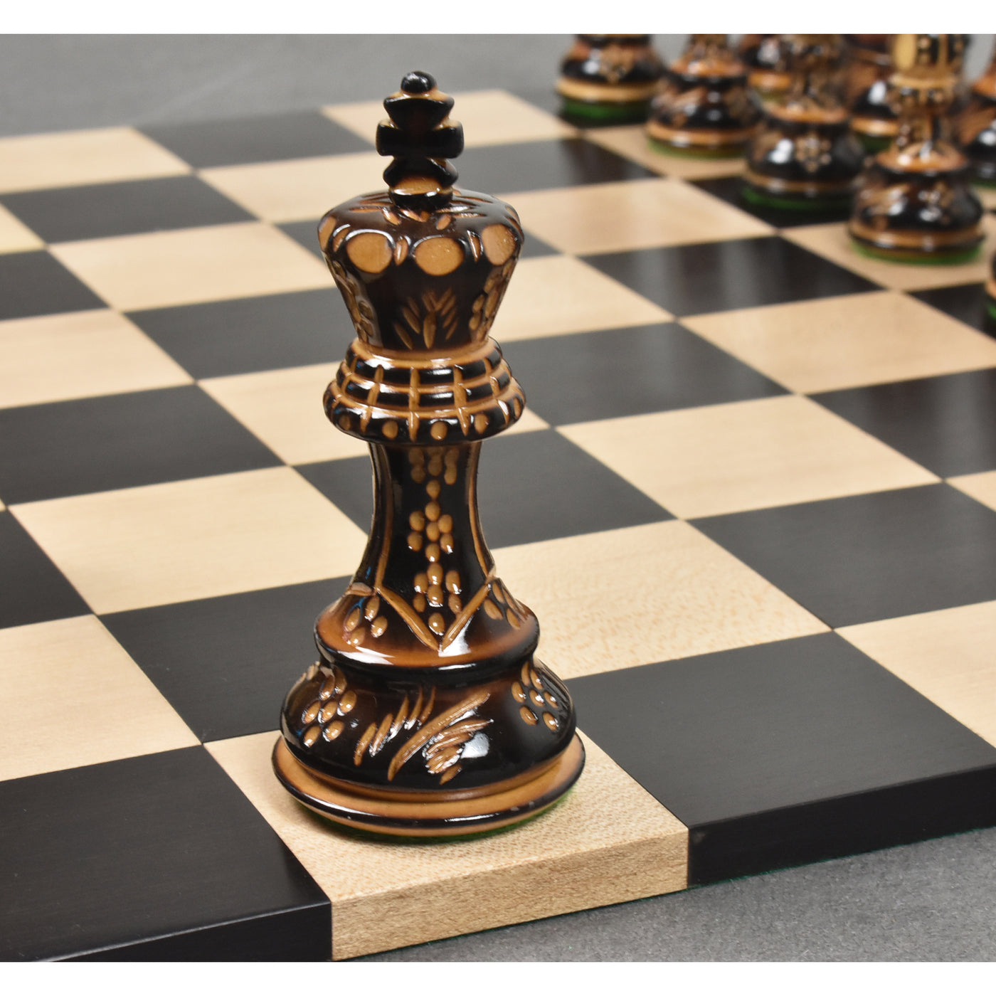 Slightly Imperfect 3.75" Artisan Carving Burnt Zagreb Chess Pieces Only Set - Weighted Boxwood