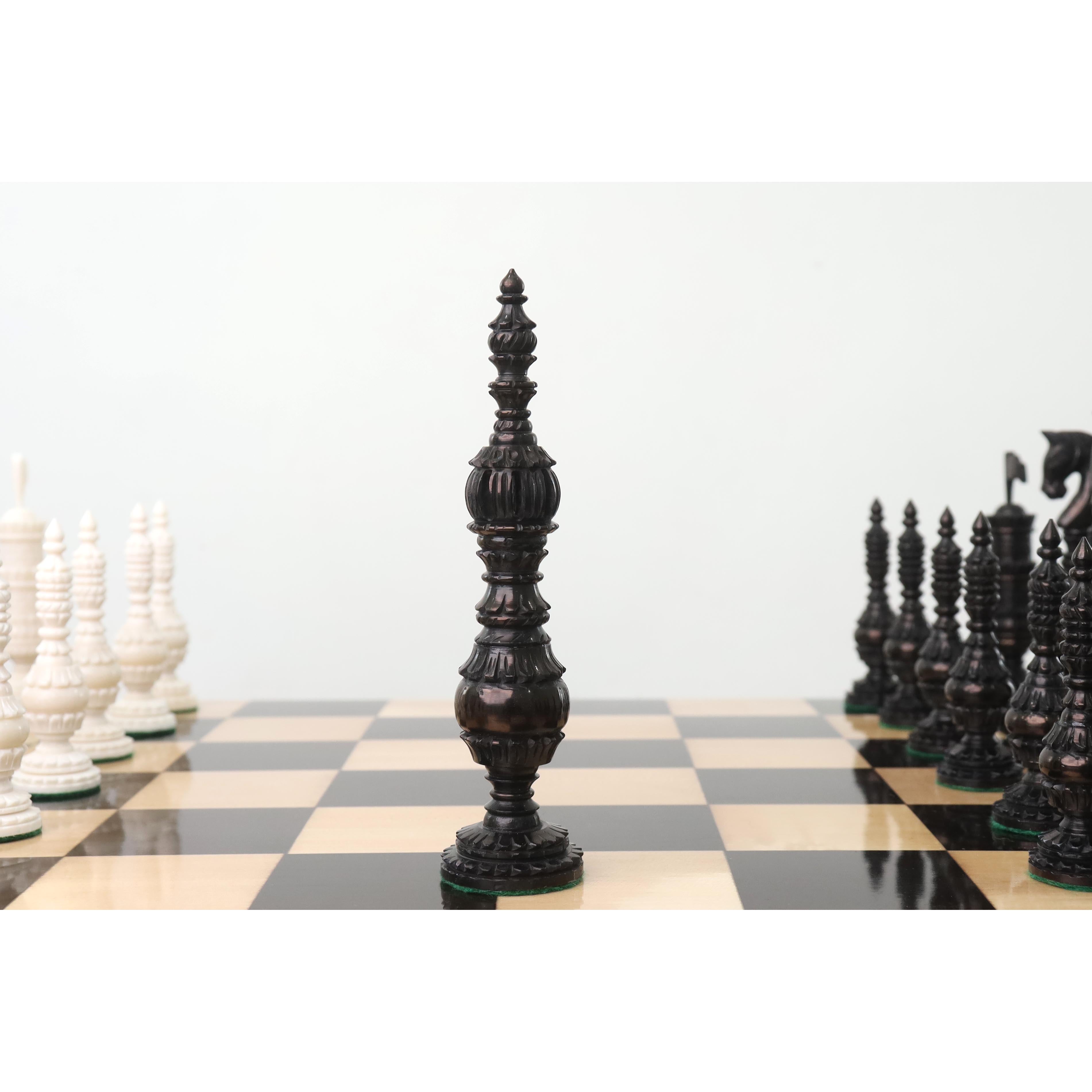 5.8" English Citadel Series Hand Carved Chess Set- Chess Pieces Only - Camel Bone