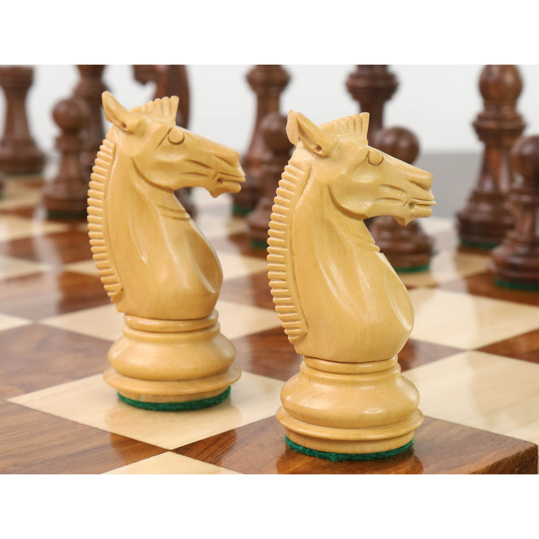 3,4" Meghdoot Serie Staunton-skaksæt - kun skakbrikker - vægtet gyldent rosentræ