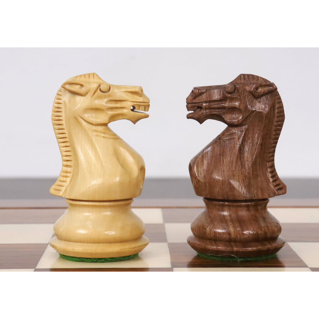 3" professionelt Staunton-skaksæt - kun skakbrikker - vægtet gyldent rosentræ
