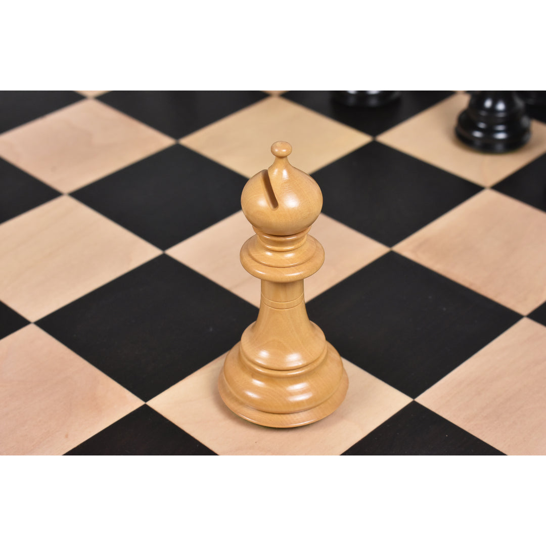 4,6" Prestige Luksus Staunton Skaksæt - kun skakbrikker - Naturligt ibenholt træ - tredobbelt vægtet