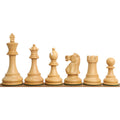 Lineup of six boxwood pieces from the 4.1 inch New Classic Staunton weighted wooden chess set.