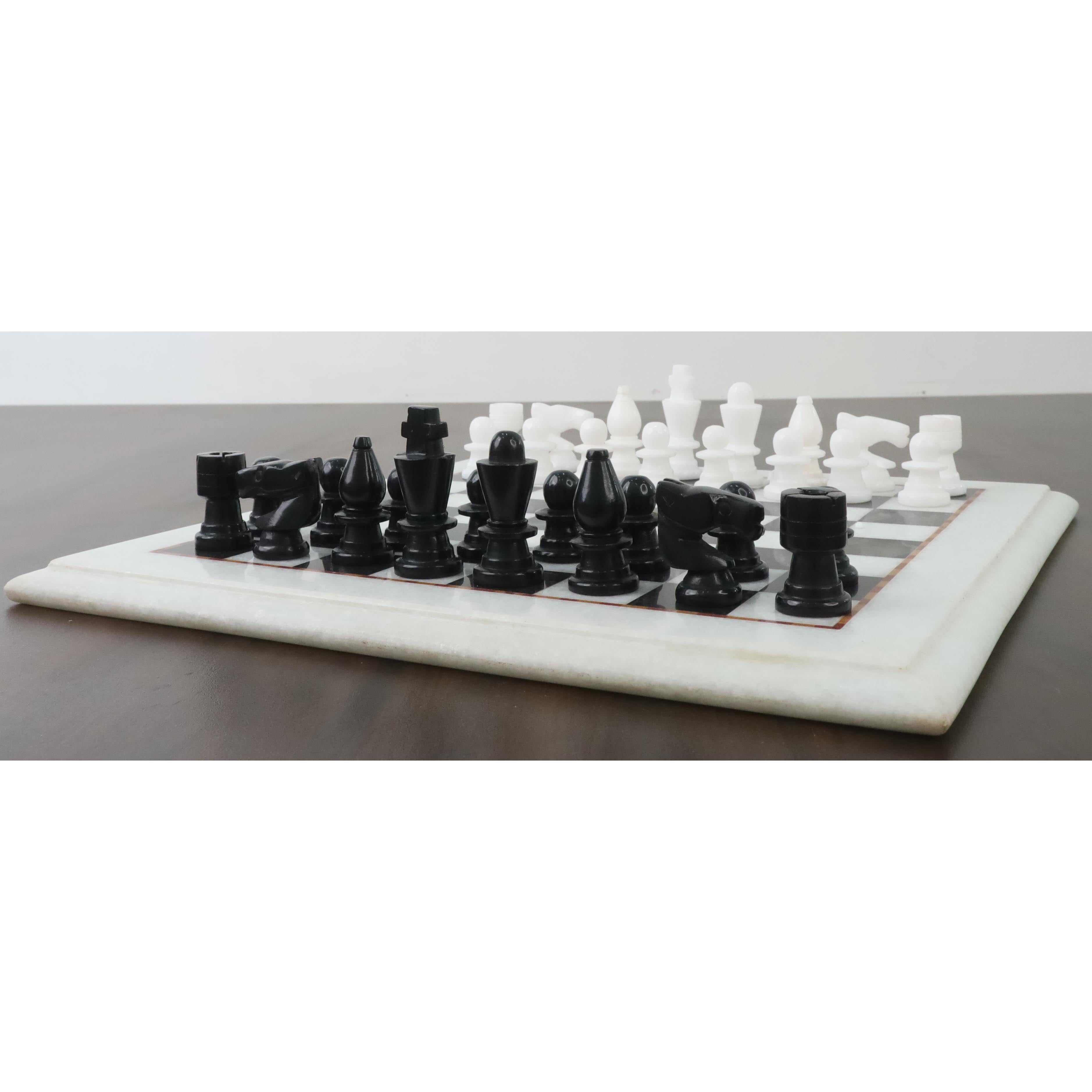 15 Inches Luxury Marble Chess Set - Black and White Onyx with Storage